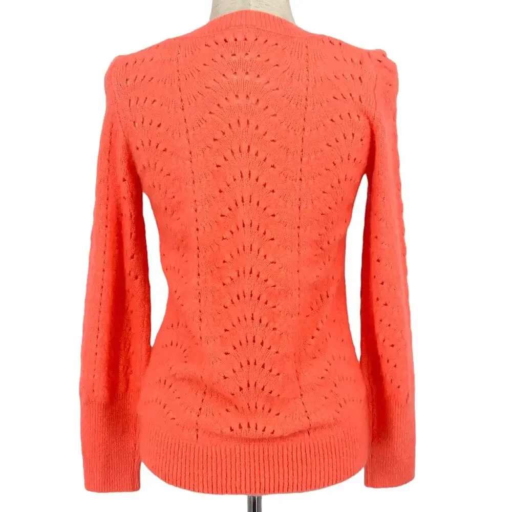 GAP Coral Cut Out Crew Neck Long Sleeve Lightweight Sweater Size XS Wool Blend